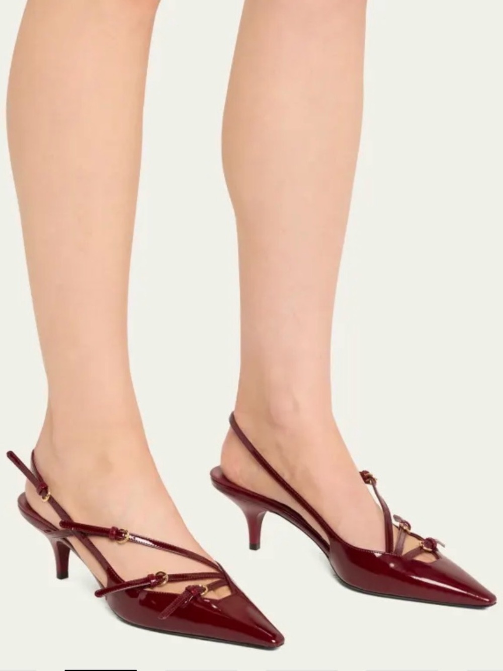 Miu Miu Burgundy Patent Leather Slingback Pointed Kitten Heels
